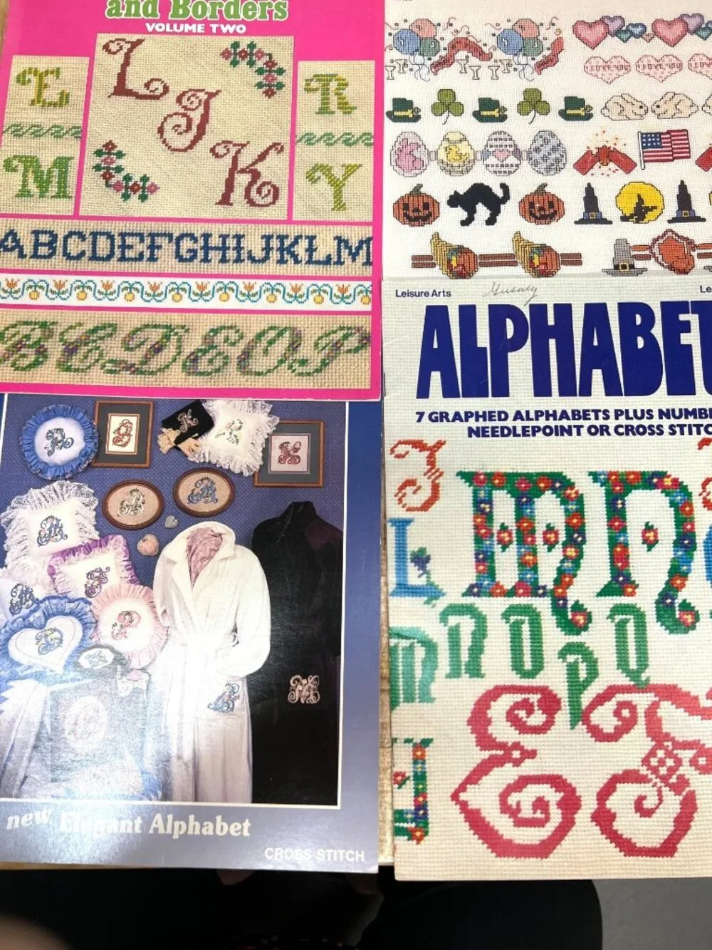Cross-Stitch Pattern Booklets Set Of 4 Featuring Alphabets & Holiday Motifs